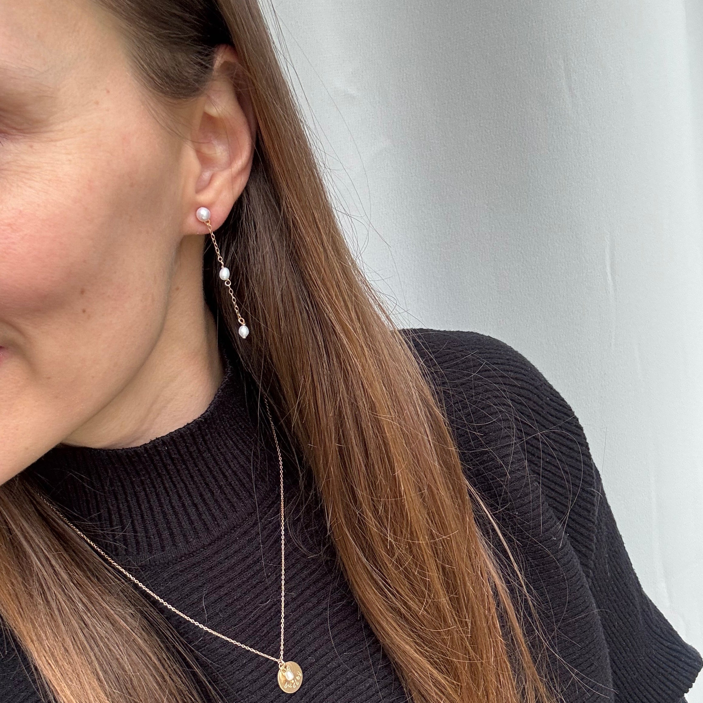 Triple Pearl Chain Stud